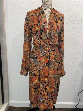 Vintage Floral Wrap Midi Dress in Orange, Rust and Other Colors